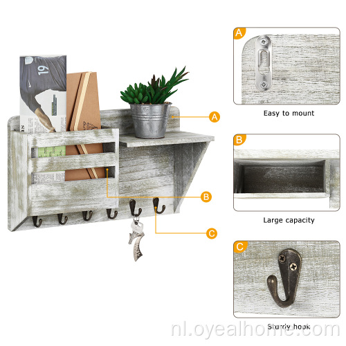 Mail Organizer Wall Mount met sleutelhaken